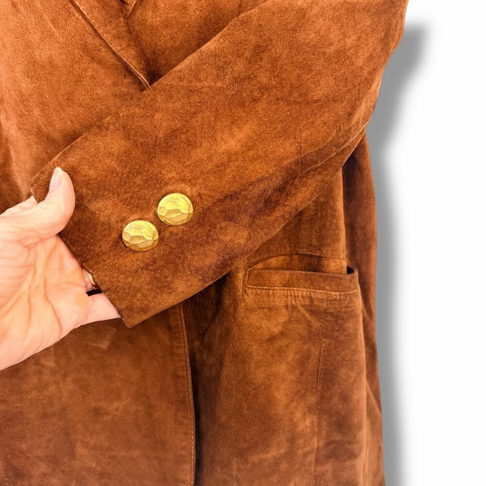 Lord & Taylor Petites Womens Brown Silky Pig Suede Blazer Jacket Lined Size 6 - Picture 7 of 11